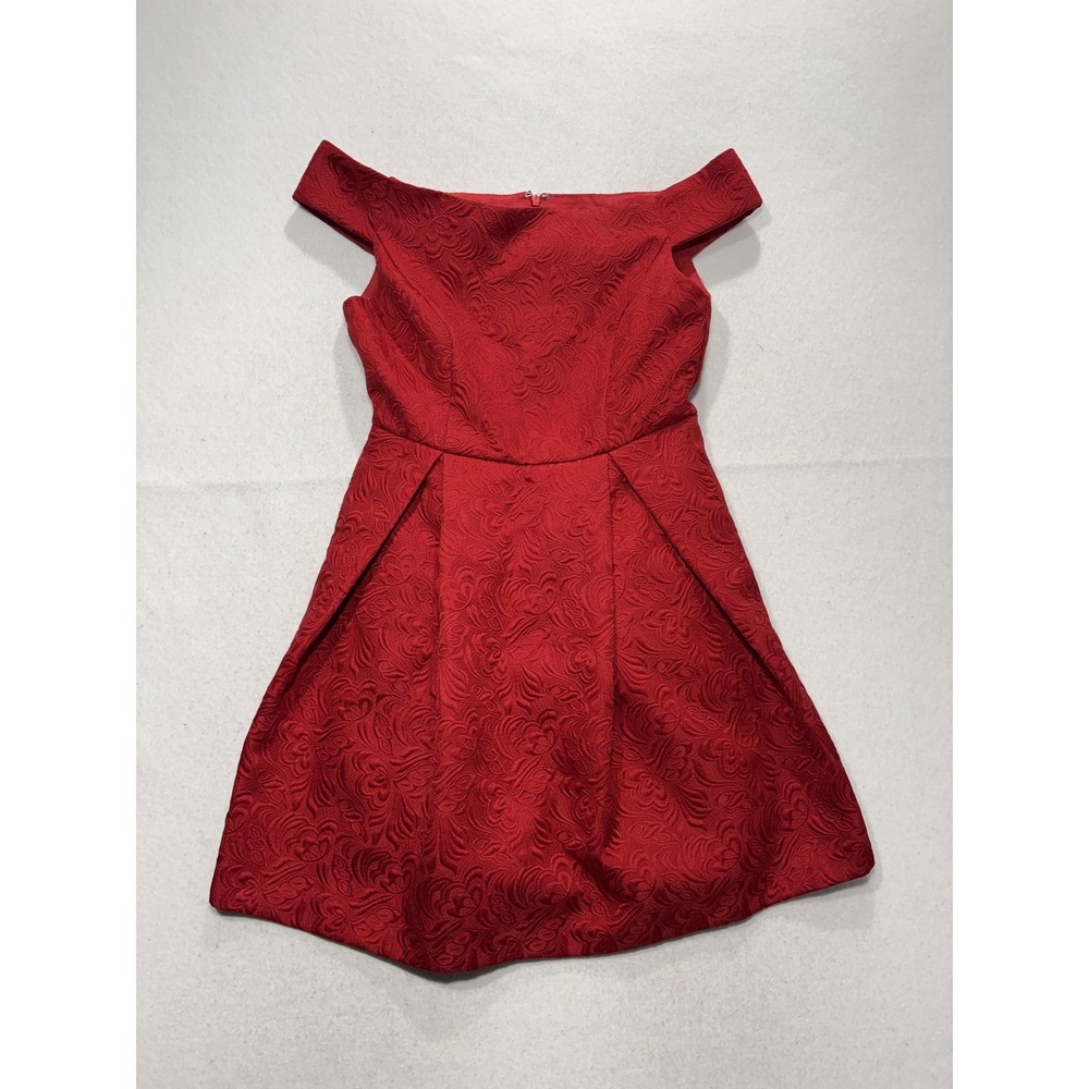 Ark & Co Red Jacquard Off Shoulder Fit Flare Mini Dress DL17601G Womens Small